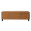 Tufted Storage Ottoman Bench, Brown PU with Wood Legs
