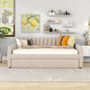 Full Sized Velvet Beige Upholstered Daybed Trundle-2