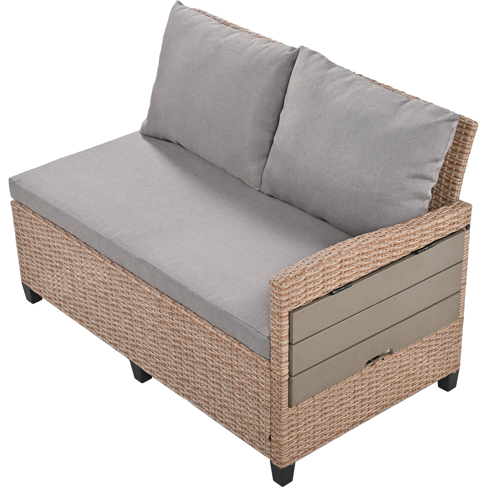 Rattan L-Shaped Patio Sectional — 5-piece outdoor wicker sectional sofa set with cushions
