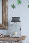 Set of 2 White Wood & Metal Hurricane Candle Lanterns