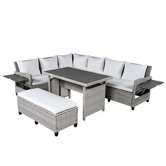 Rattan L-Shaped Patio Sectional — 5-piece outdoor wicker sectional sofa set with cushions