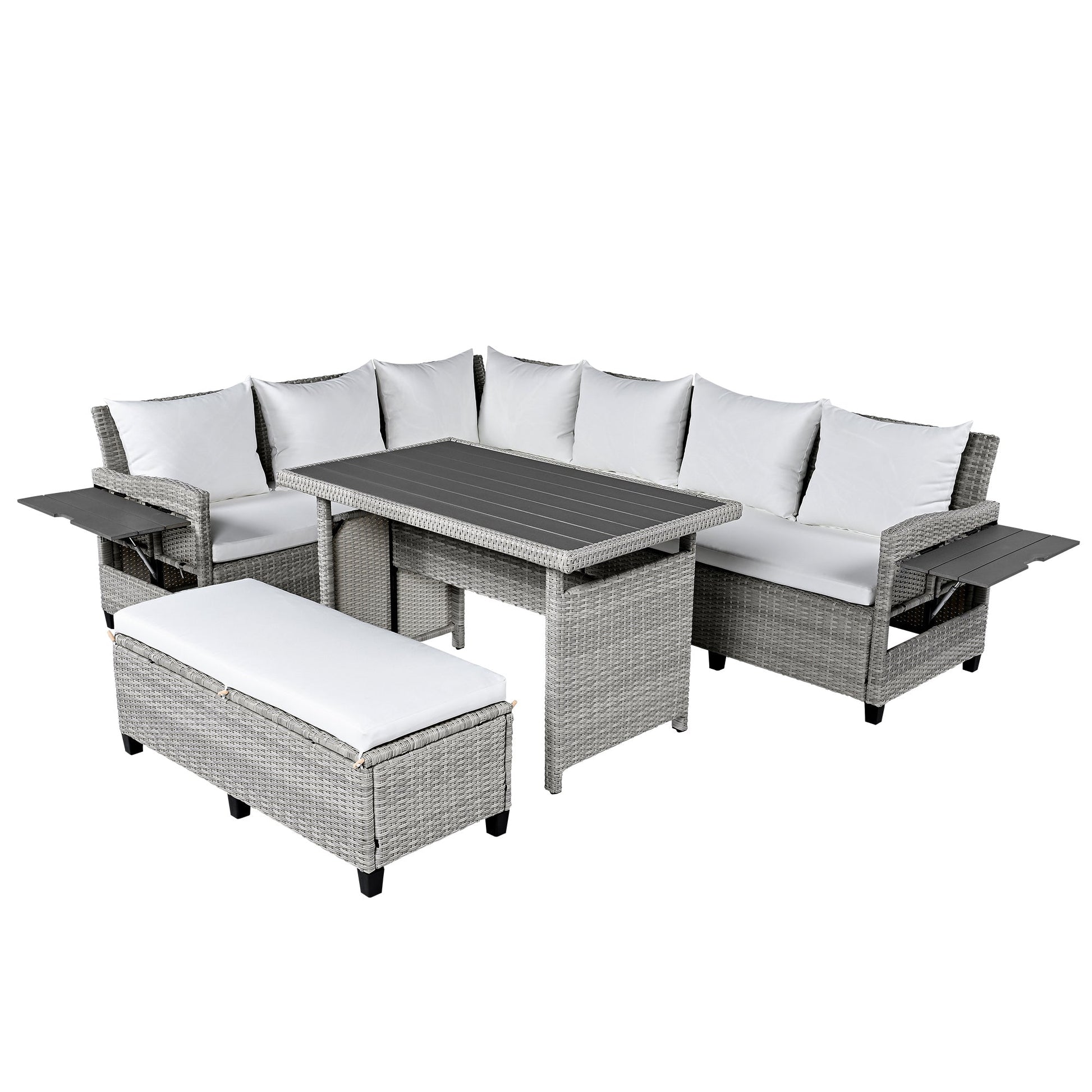 Rattan L-Shaped Patio Sectional — 5-piece outdoor wicker sectional sofa set with cushions