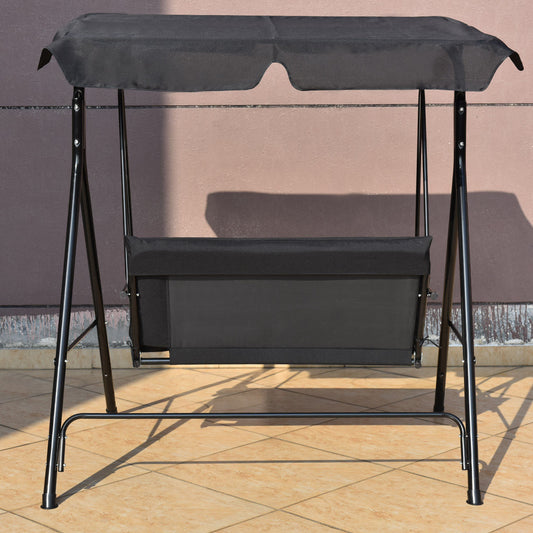 Cushioned Steel Patio Loveseat Glider with Canopy
