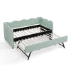 Cozy Gingham Daybed with Trundle Twin Size Sofa Bed in Cyan Linen