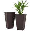 Set of 3 Tall Outdoor Planters, Rattan-Look, Brown