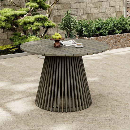 Round Acacia Wood Outdoor Dining Table — 47", Seats 4–6, Grey