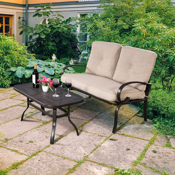 Cushioned Loveseat & Coffee Table Set, Beige