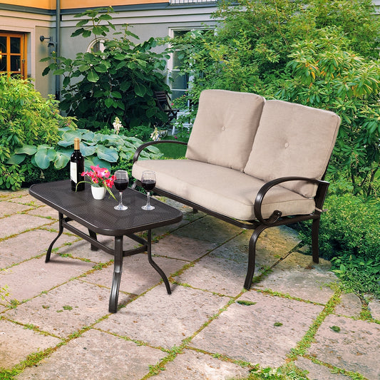 Cushioned Loveseat & Coffee Table Set, Beige
