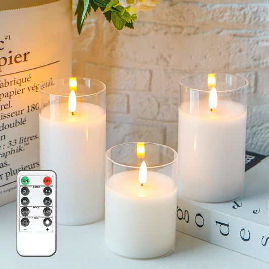 Glass Wax Flameless LED Candles (Set of 3)