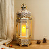 Moroccan Candle Lantern, 16" Gold Hexagonal Candle Holder