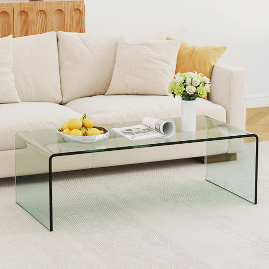 Clear Tempered Glass Coffee Table with Rounded Edges