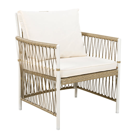 Acacia Outdoor Dining Set — 5-piece with 67-inch acacia wood table and four cushioned rattan chairs