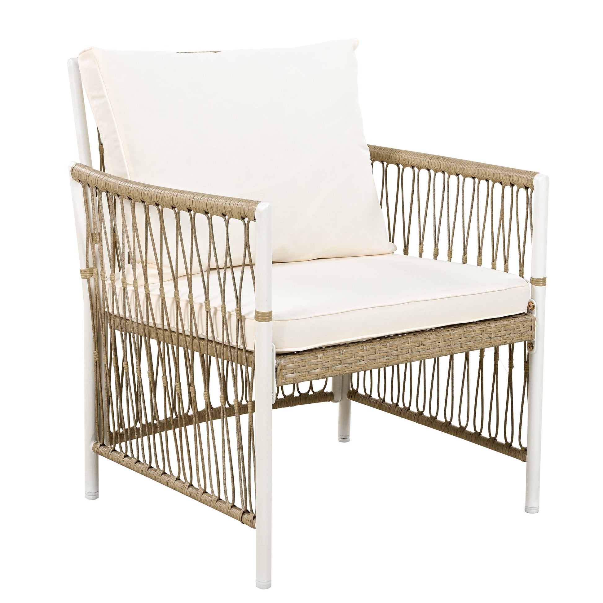 Acacia Outdoor Dining Set — 5-piece with 67-inch acacia wood table and four cushioned rattan chairs