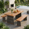 3-Piece Acacia Wood Outdoor Dining Set with Handwoven Rattan Legs