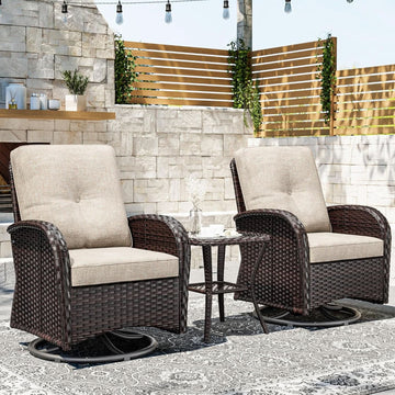 3-Piece Wicker Swivel Rocker Chair Set with Cushions & Side Table