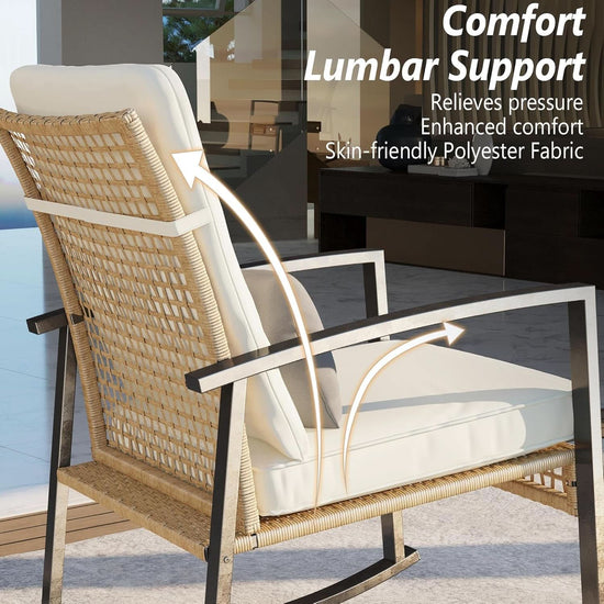 Beige Patio Rocking Chairs Set With Glass Coffee Table-1