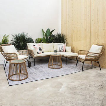 Natural Wicker Sofa Set — 6 Piece