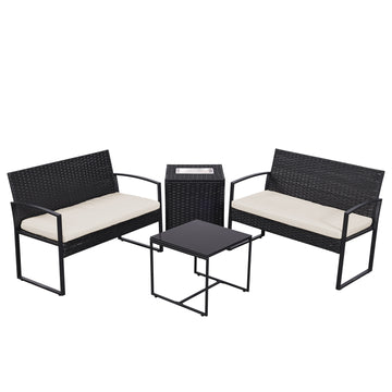 4-Piece Wicker Patio Conversation Set with Cooler Storage