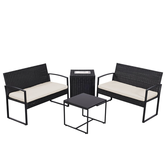 4-Piece Wicker Patio Conversation Set with Cooler Storage