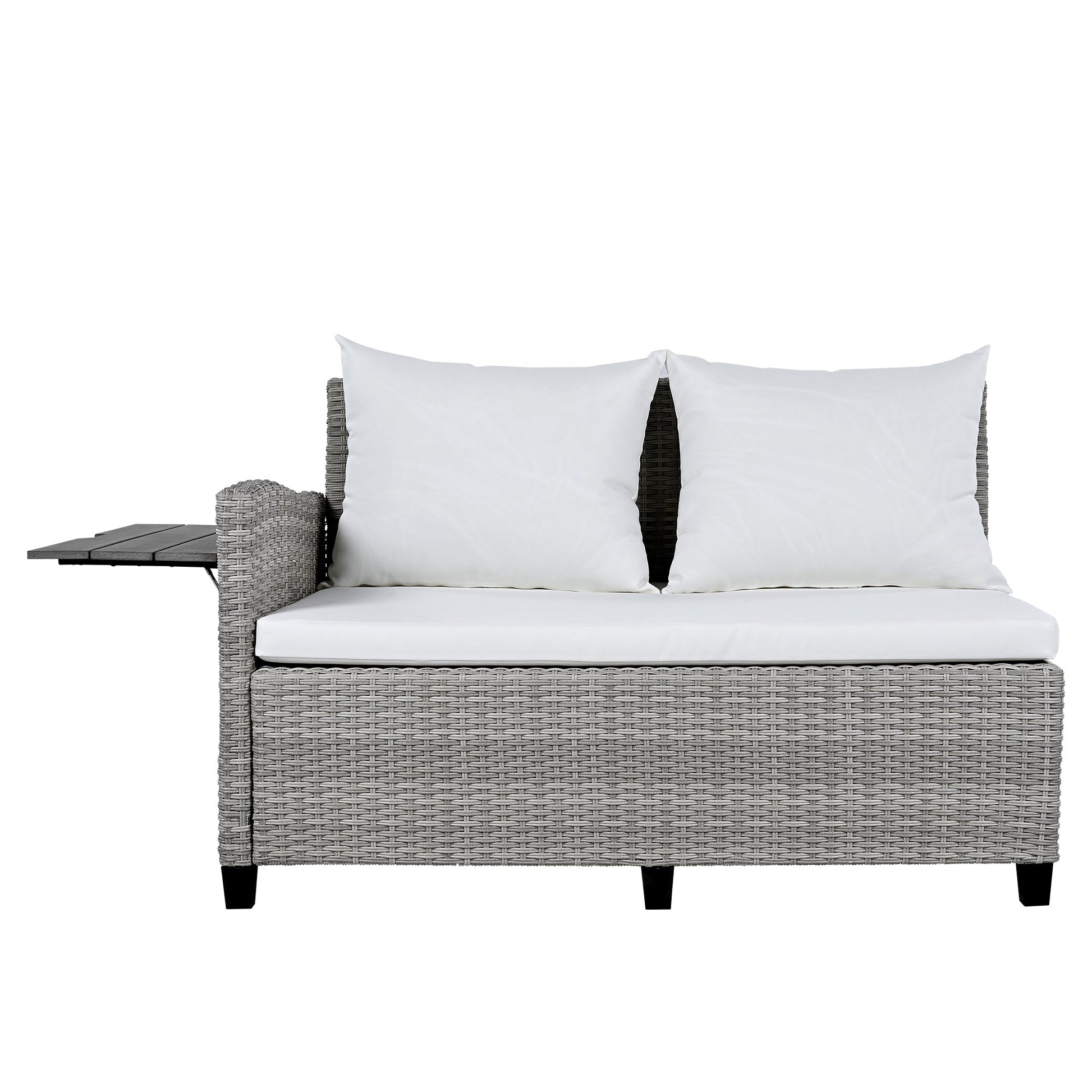 Rattan L-Shaped Patio Sectional — 5-piece outdoor wicker sectional sofa set with cushions
