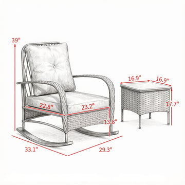 Three-Piece Wicker Rocking Chair & Coffee Table Set