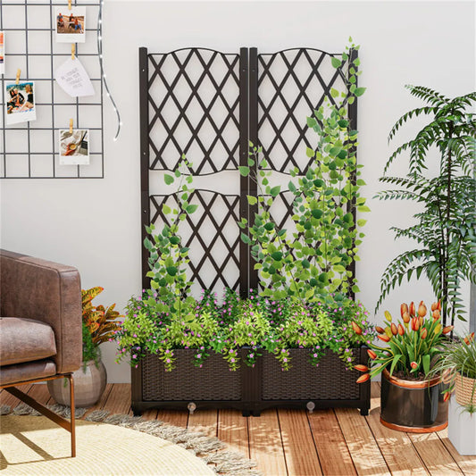 Rustic Trellis Raised Garden Bed with Self-Watering, Set of 2