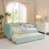 Cozy Gingham Daybed with Trundle Twin Size Sofa Bed in Cyan Linen