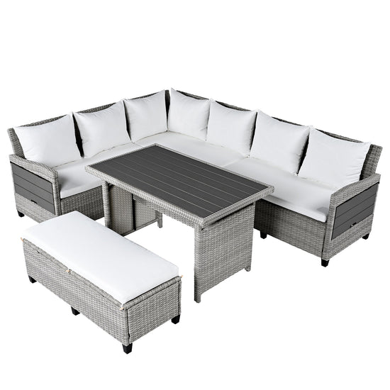 Rattan L-Shaped Patio Sectional — 5-piece outdoor wicker sectional sofa set with cushions