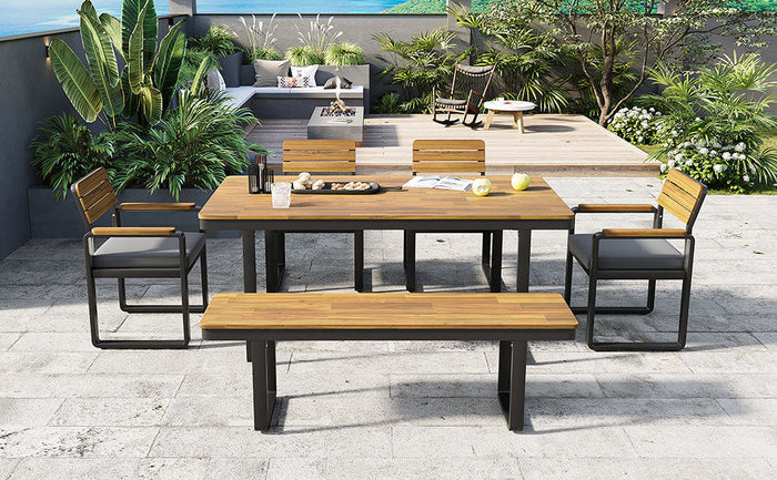 Table, Four Chairs, and a Bench