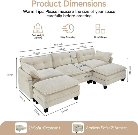 Modular Sectional Sofa with Movable Ottomans