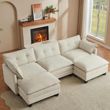 Modular Sectional Sofa with Movable Ottomans