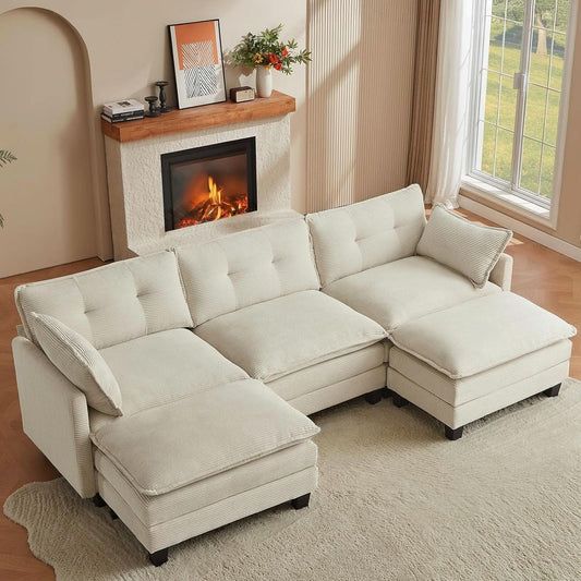 Modular Sectional Sofa with Movable Ottomans