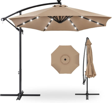 10-Foot Solar LED Offset Patio Umbrella with Easy Tilt