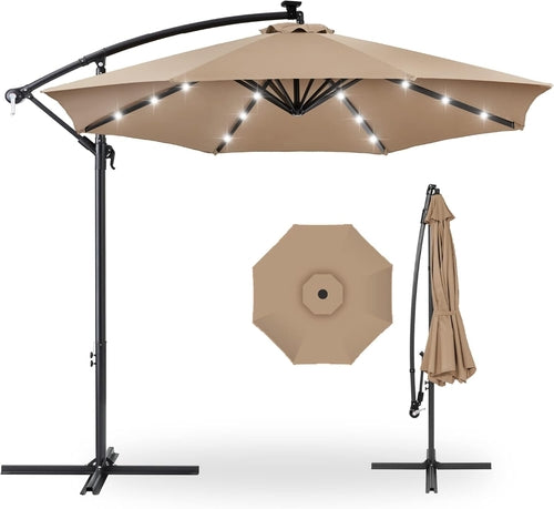 10-Foot Solar LED Offset Patio Umbrella with Easy Tilt