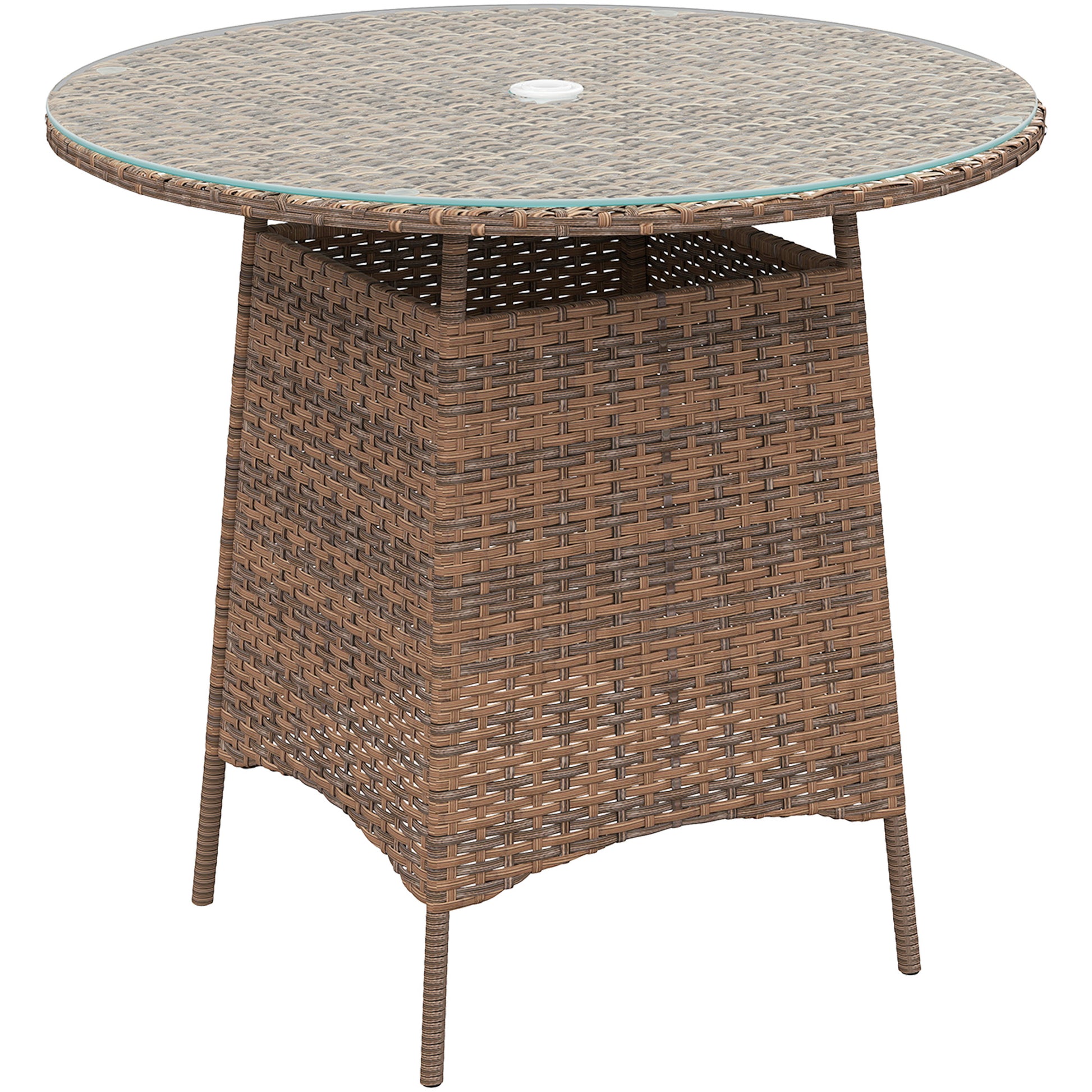 Rattan Outdoor Coffee Table with Umbrella Hole — Brown