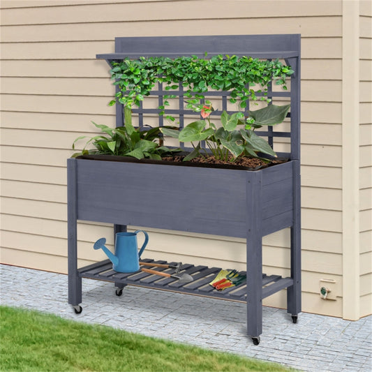 Fir Wood Three-Tier Rolling Garden Planter