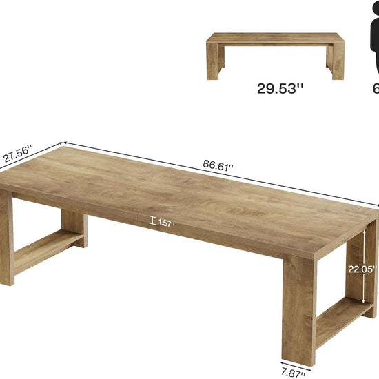Oak 86 Inch Long Narrow Dining Table With Pedestal Base-1