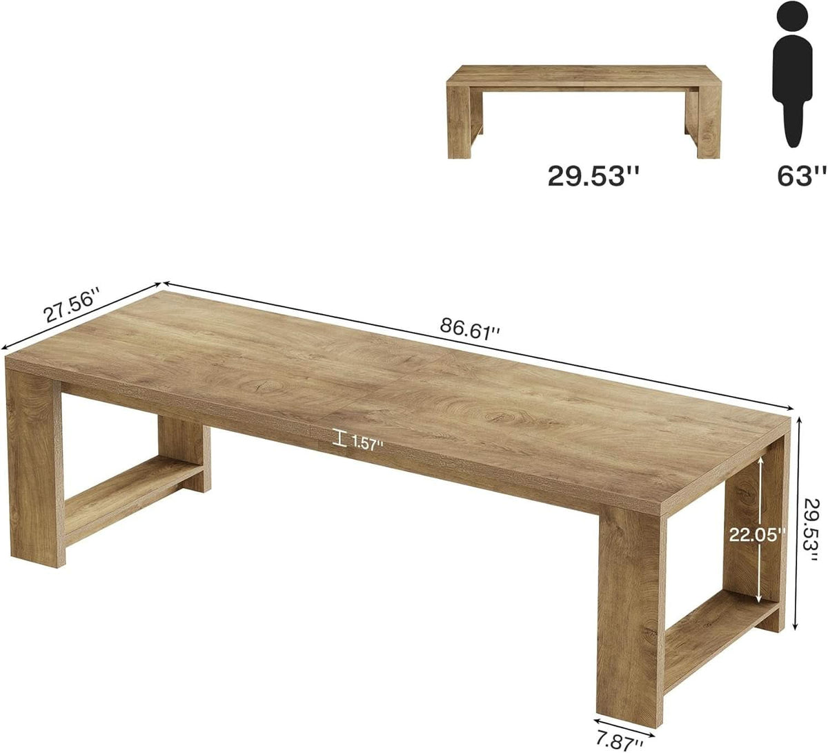 Oak 86 Inch Long Narrow Dining Table With Pedestal Base-1