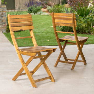 Acacia Wood Folding Outdoor Dining Chair, Set of 2