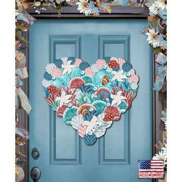 Coastal Seashell Heart Door Decor - Handcrafted Wall Hanger