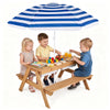 Navy Kids Picnic Table with Adjustable Umbrella & Sand-Water Play