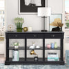 Retro Console Table with 3 Drawers and Open Shelves, Black