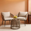 Beige 3-Piece Rattan Bistro Set with Chairs and Glass Side Table