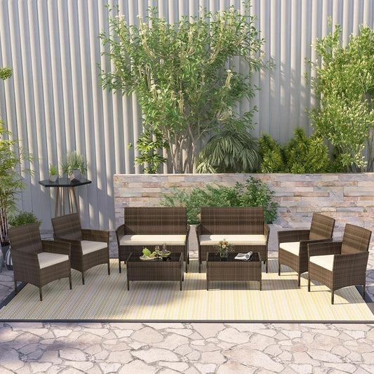 8-Piece Rattan Patio Furniture Set With Cushions