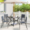 Square Outdoor Dining Table with Umbrella Hole & Shelf — Seats 4, Gray