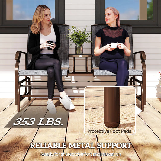 Two-Person Outdoor Glider Bench with Center Table
