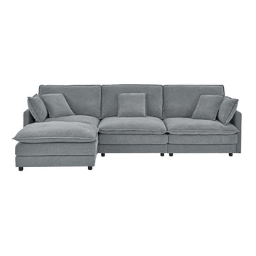 Modern L-Shaped Sectional Sofa with Ottoman, Convertible 4-Seater
