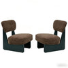 Set of 2 Brown Lounge Chairs with Black Wood Base