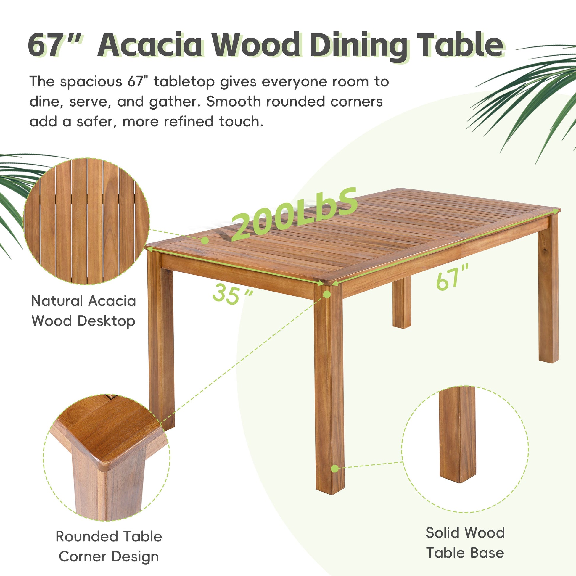 Acacia Outdoor Dining Set — 5-piece with 67-inch acacia wood table and four cushioned rattan chairs