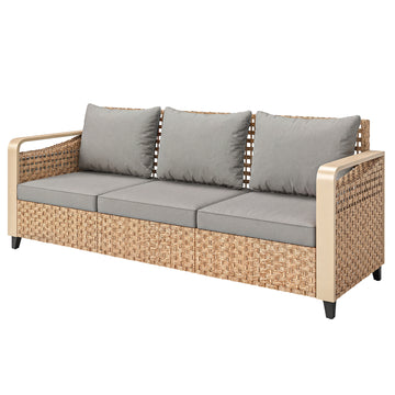 Rattan 3-Seater Patio Sofa — Gray